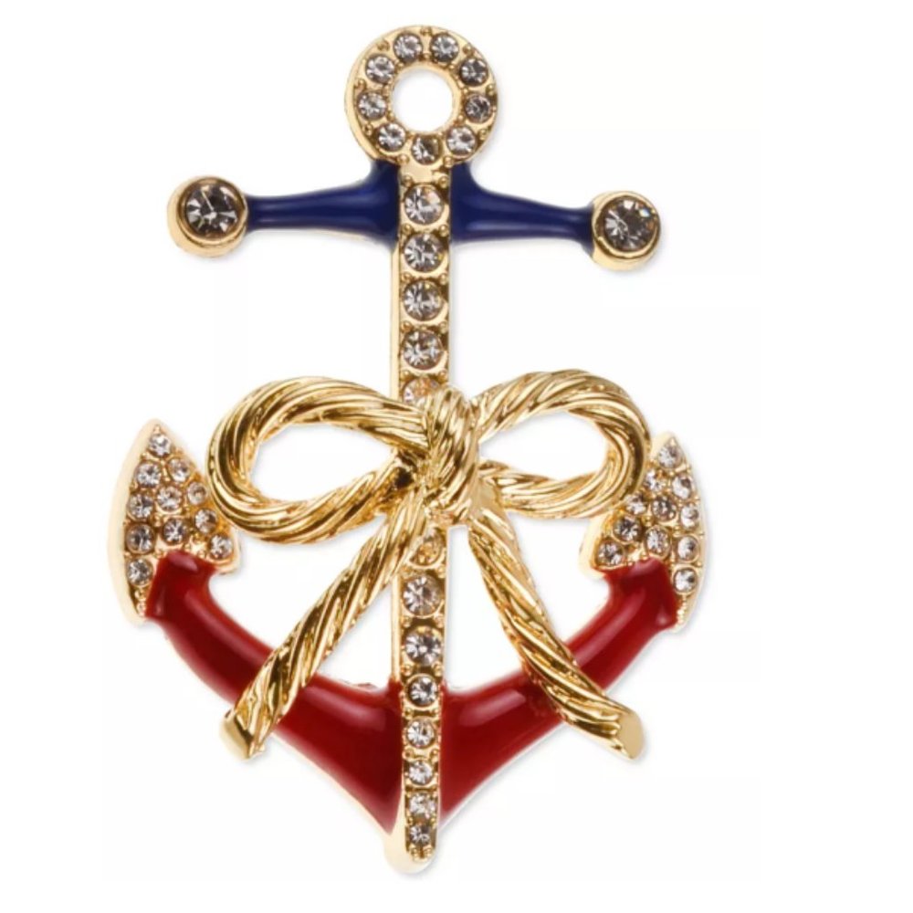 Gold-Tone Pavé Red, White & Blue Anchor Pin
